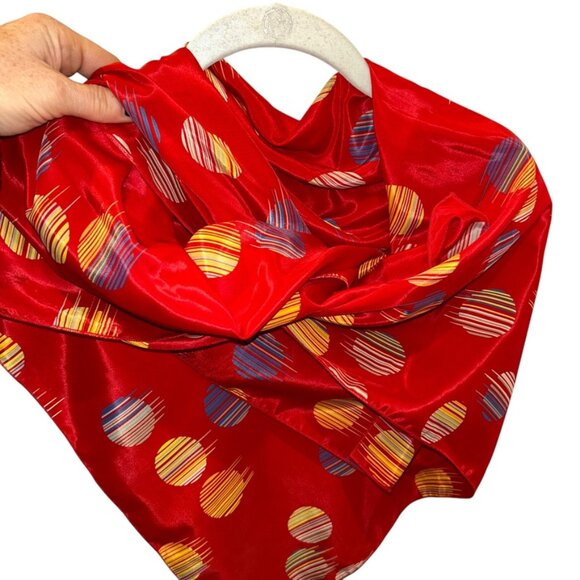 vintage red painted swaths orange yellow orbs print scarf - Picture 1 of 4